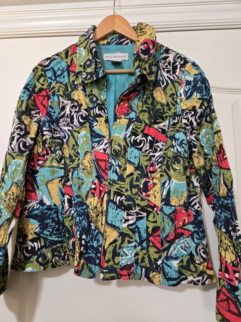 Requirements Multicolor Abstract Print Shirt Jacket - Green/Blue/Red Cotton